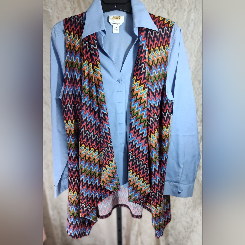Travel Elements Blue Orange Multicolor Zigzag Pattern Women Jacket Vest